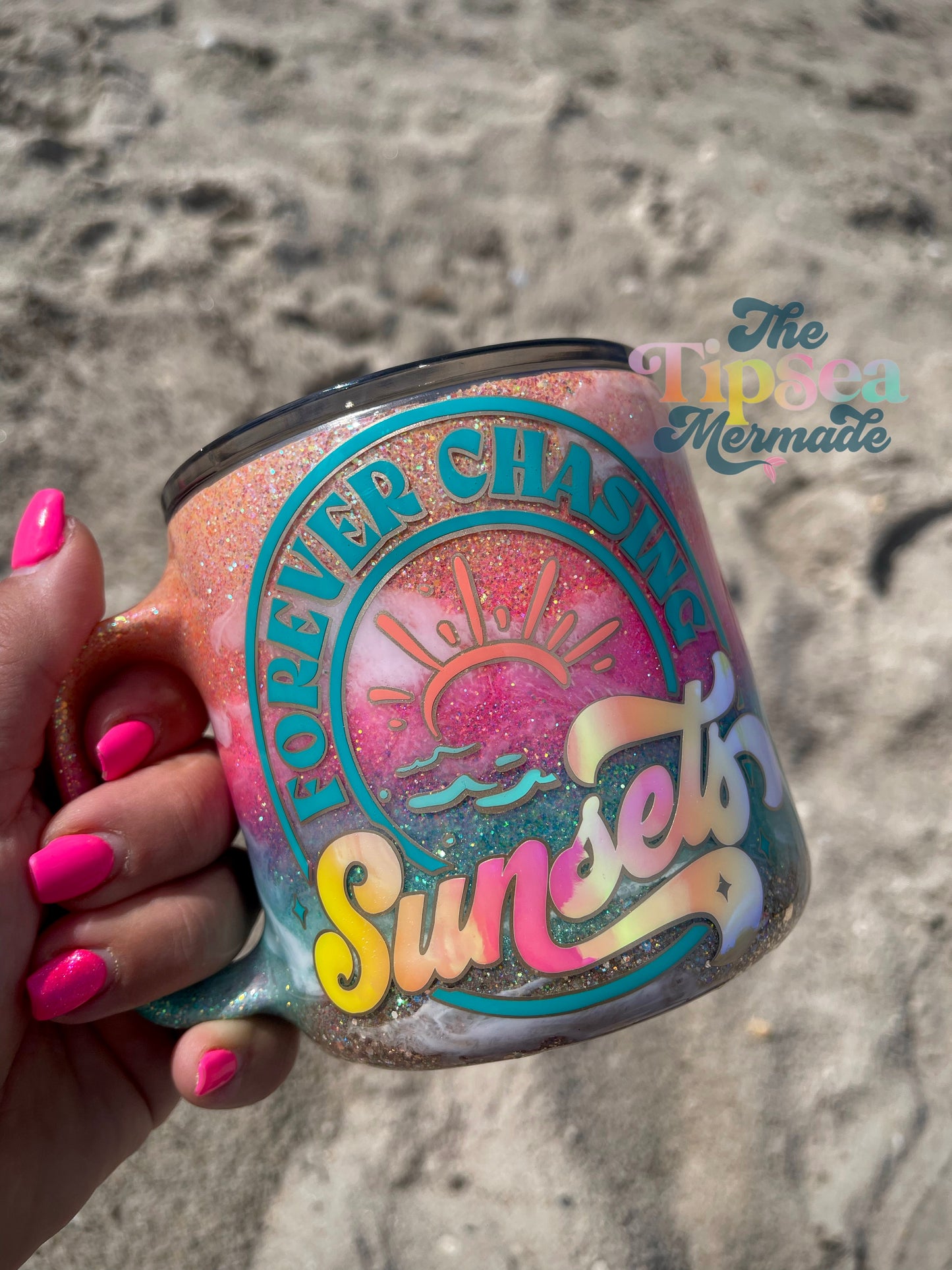 14oz Neon Beach Chasing Sunsets mug